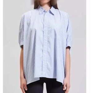 R13 Oversized Boxy Button Up Shirt  Short Sleeve Cotton Light Blue Large